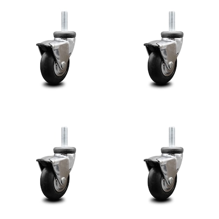 Service Caster 3 Inch Hooded Neoprene Rubber 5/16 Inch Threaded Stem Casters with Brakes, 4PK SCC-TS03S310-NPRB-BC-B-5161815-4
